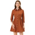 thumbnail image 1 of INSPIRE CHIC Women's 3/4 Sleeve Button Front Flare Mini Shirt Dress, 1 of 6