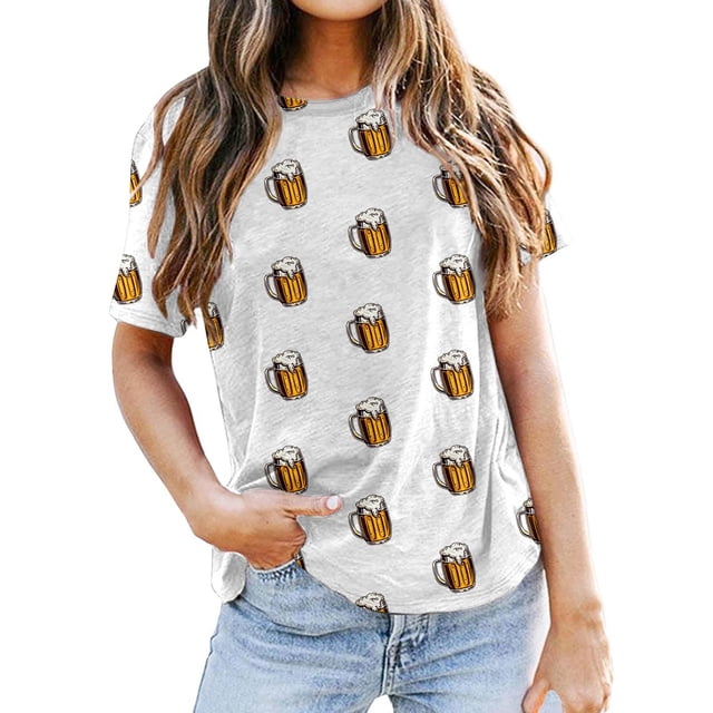 Men's Casual Short Sleeve T Shirt With Beer Print Comfortable Round Neck Tee For Daily Wear Spring Summer Fall Basic Top