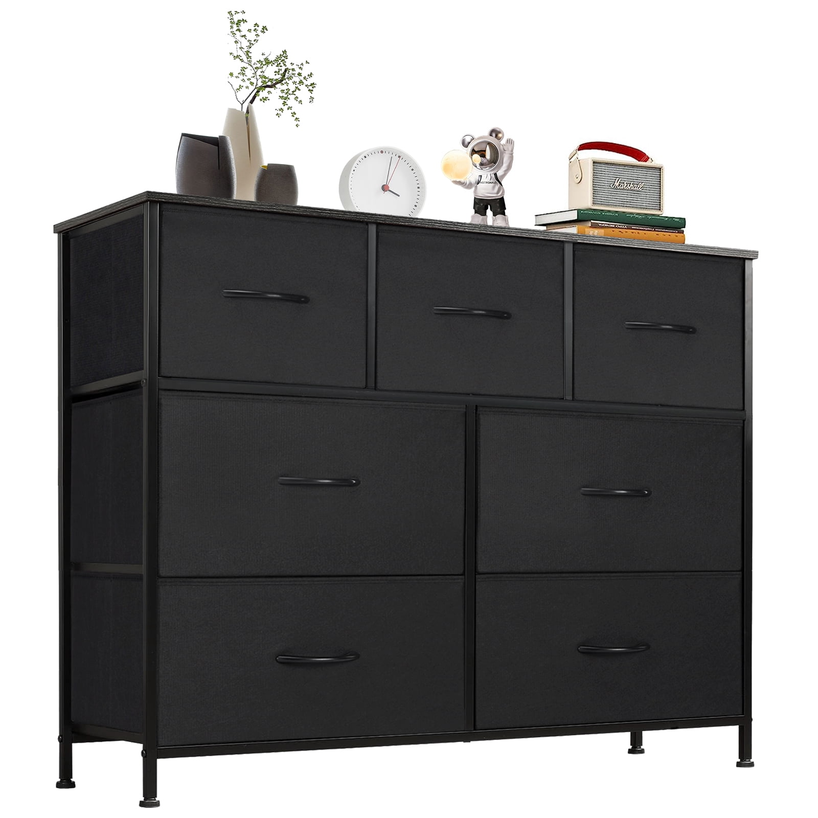 EDX Commode à 7 Tiroirs pour Chambre, Armoire Organisatrice de Rangement en Tissu, Noir