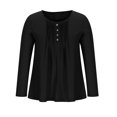 thumbnail image 4 of IROINID Discount Ladies Long Sleeve T Shirts Solid Color Button T-shirt Blouse Round Neck Lounge Tops,Black, 4 of 8