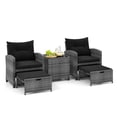 thumbnail image 2 of Costway 5 Piece Patio Rattan Furniture with 2 Ottomans & Tempered Glass Coffee Table Black, 2 of 9