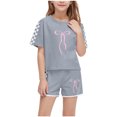 thumbnail image 1 of Économies d'Été! HVOBTTY Ensemble Décontracté 2 Pcs à Manches Courtes pour Filles, Ensemble de Mode Décontracté à Manches Courtes pour Garçons et Filles avec Col Rond, Boutons et Short Imprimé Gris, 5 Ans, 1 of 4