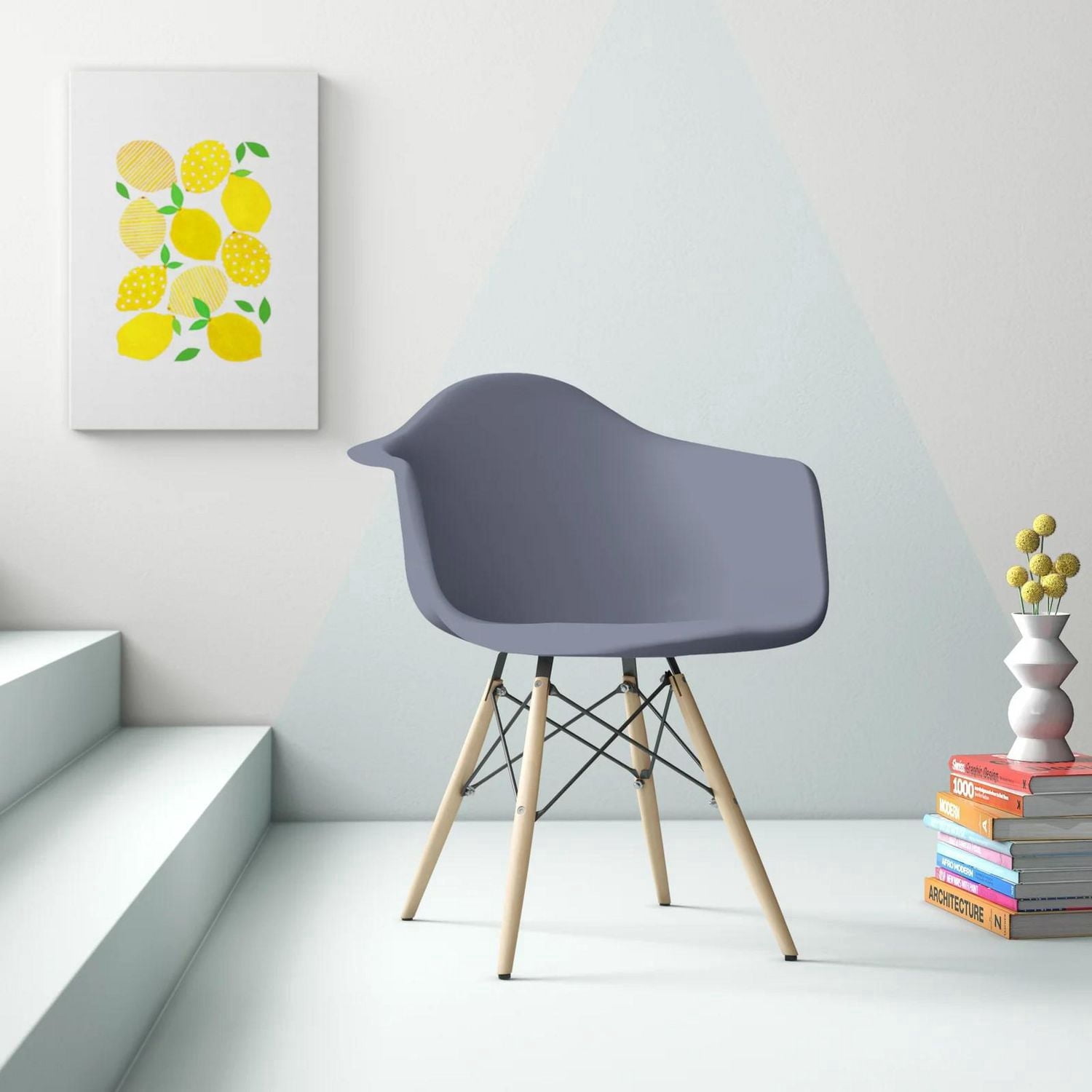 Fauteuil gris seau de la collection Heavenly avec pieds en bois
