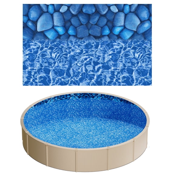 KFFKFF 24ft Pool Liner, Round UniBead Swimming Pool Liner for 52 in Wall Height, Premium Vinyl, Easy Install with Leak-Proof Patches, Boulder Swirl