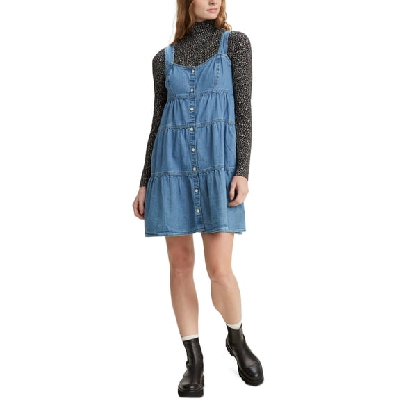 Levi’s Joni Cotton Tiered Denim Dress, Small, Blue