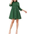 thumbnail image 2 of INSPIRE CHIC Women's Shirt Dress 3/4 Sleeve Button Down Mini Dresses S Dark Green, 2 of 7