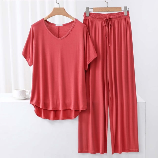Weiqiqre Ensembles de Pyjama pour Femmes Pyjamas Rafraîchissants Ensembles Assortis d'Été Manches Courtes Ensemble de Détente Femmes