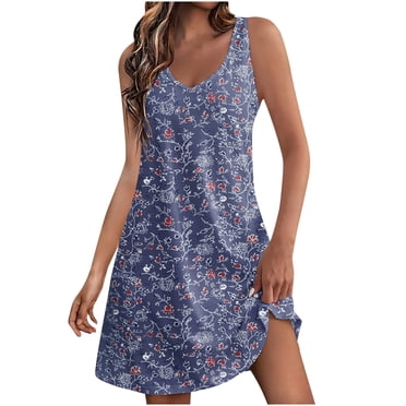 Pisexur Robes d'Été pour Femmes 2024 Boho Robe de Plage Florale Col en V Sans Manches Mini Robes Décontractées Fluides Aguichant Robe Débardeur pour Vacances à la Plage avec Poches