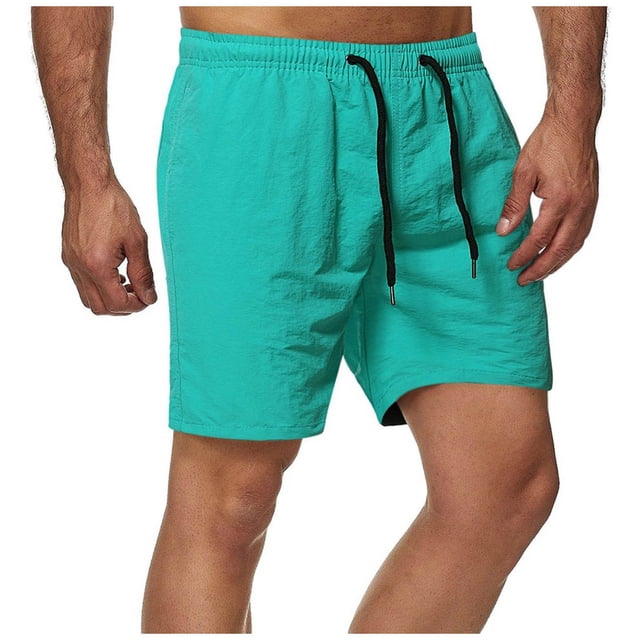 cllios Mens Shorts Solid Elastic Waist Mid Waist Loose Pockets Drawstring Short Pants