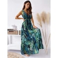 thumbnail image 2 of Robe à Col en V Robes d'Été pour Femmes Robe Bohème Robe Dos Nu Sans Manches Robe à Fleurs Robe de Plage Longues Robes Robe Maxi Robe de Cocktail (Vert, TG), 2 of 7