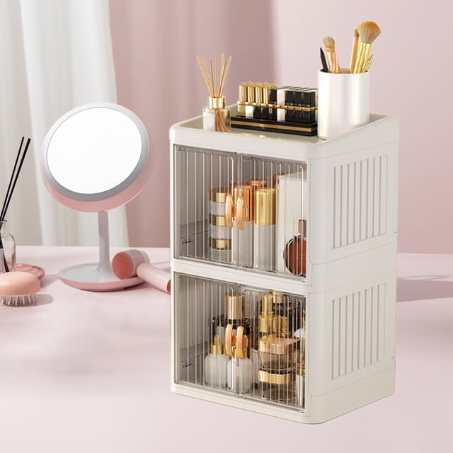 TopLLC Home Decor, Room Decor, Wall Decor Foldable Double Door Flat Cover White Drawer Storage Box Multilayer Stationery Rack Household Cosmetics Care Products Storage Storage Boxes