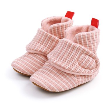 REDARER Baby Booties Winter Warm Striped Boots, Soft Sole First Walkers with Non-Slip Bottom, Cozy Shoes for Fall Winter,Color:Pink,Size:6-12 Months