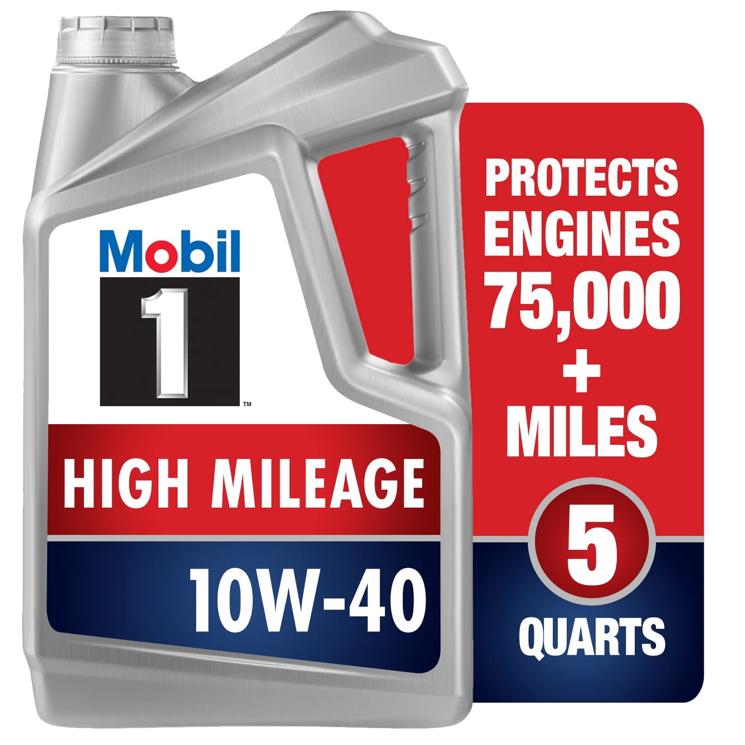 Mobil 1 High Mileage Full Synthetic Motor Oil 10W-40, 5 Quart