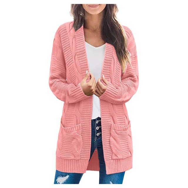 Women‘s Long Sleeve Cable Knit Cardigan Sweaters Open Front Winter Outwear