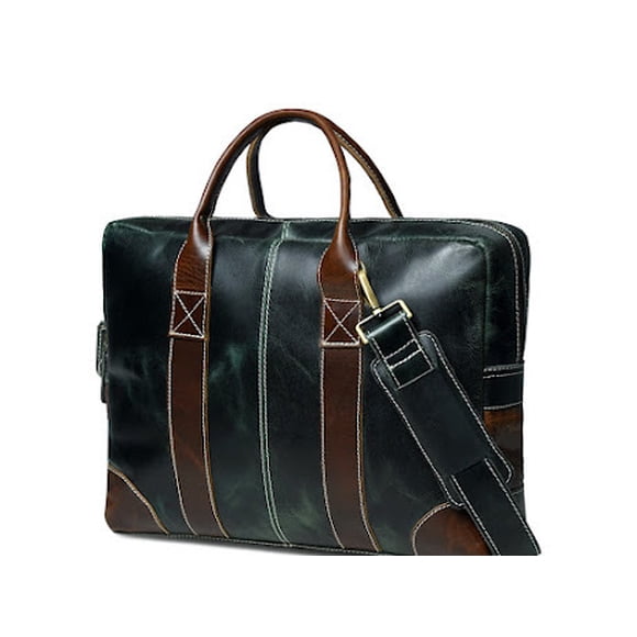 Green Leather and Brown Two Tone Laptop Brief