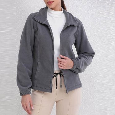 Amzcrzy Fleece Jacket Ladies' Casual Colored All-Purpose Full-Zip Long-Sleeved Capless Fleece Jacket Jackets for Women Womens Long Sleeve Tops Womens Jacket Women's Clothing Womens Tops