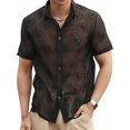 thumbnail image 2 of FAROOT Men Button Down Shirts Casual Short Sleeve Rose Print Collared Shirts Summer Sheer Tops, 2 of 7