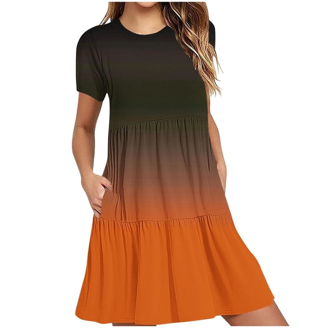 Weiqiqre Robes pour Femmes Été Décontractées à Manches Courtes Col Ras du Cou Robes T-Shirt Amples Évasées Mini avec Poches