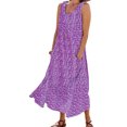 thumbnail image 1 of MAWCLOS Robes Évasées pour Femmes Col Rond Été Plage Robe d'Été Sans Manches Longue Robe Maxi Hawaïenne Vacances Imprimé Floral Violet 2TG, 1 of 2