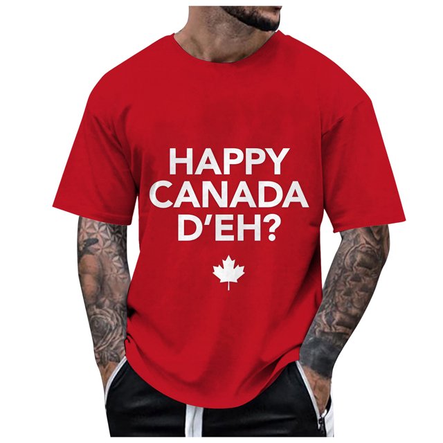 LUOGENLI T-shirts pour Hommes pour Homme Été Canada Fête de l'Indépendance Fête Nationale pour Imprimé Drapeau Rétro Col Rond Manches Courtes Hauts T-shirts pour Hommes T-shirts Graphiques Vintage Saint-Patrick TTTG