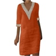 thumbnail image 2 of Weiqiqre Robes pour Femmes 2024 Mode Femmes Été Décontracté Col en V Couleur Unie Manches Courtes Robe Rabais, 2 of 5