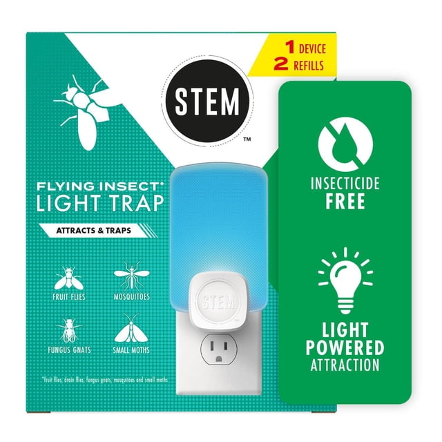 STEM™ Flying Insect and Fruit Fly Light Trap, Attracts and Traps Flying Insects, Starter Kit with 1 Plug-In Device and 1 Cartridge
