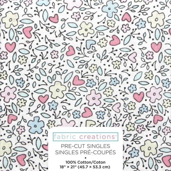 FABRIC CREATIONS White Pastel Drawn Flowers Fat Quarter 45 × 53 cm (18 × 21 in), 18x21