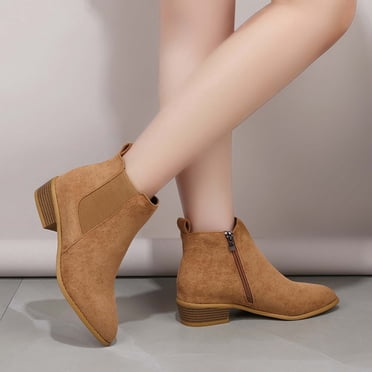 LSLJS Bottes d'Hiver en Flocage pour Femmes à Talon Épais, Talon Bas, Bout Rond, Chaussures à Fermeture Éclair Latérale, Bottines et Bottillons pour Femmes, Bottes pour Femmes