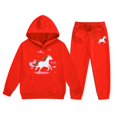 thumbnail image 1 of PMVFHDE Ensembles d'Hiver pour Filles, Chandail à Capuchon et Pantalons de Jogging à Imprimé de Cheval de Dessin Animé avec Cordon et Poche, Style Ranch, Manches Longues, Rouge, 8-9 Ans, 1 of 4