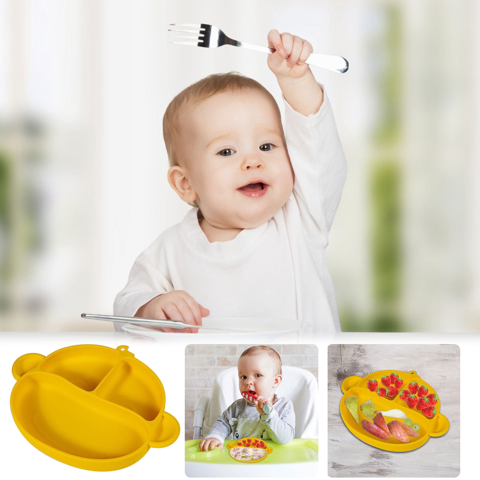 TIMIFIS Dinner Plate New Monkey Children'S, Non Slip Suction Cup, Integrated Baby Separated Food Grade Kitchen Appliances