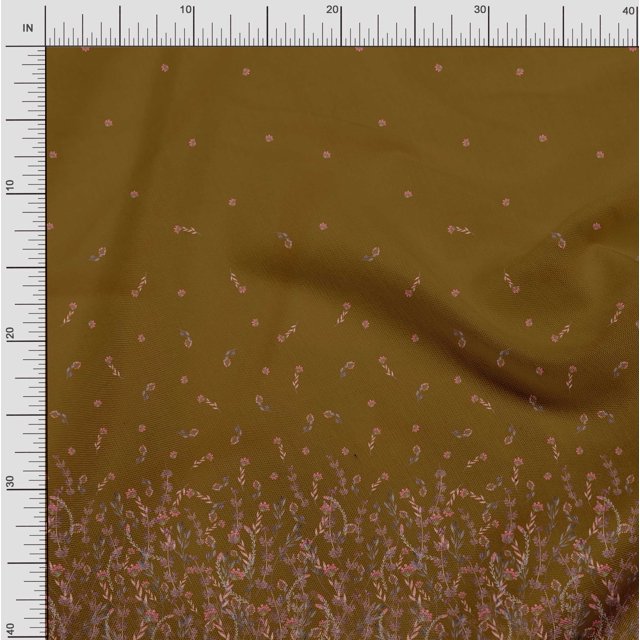 Soimoi Polyester Crepe Fabric Leaves & Berries Panel Printed Fabric 1 Yard 52 Inch Wide