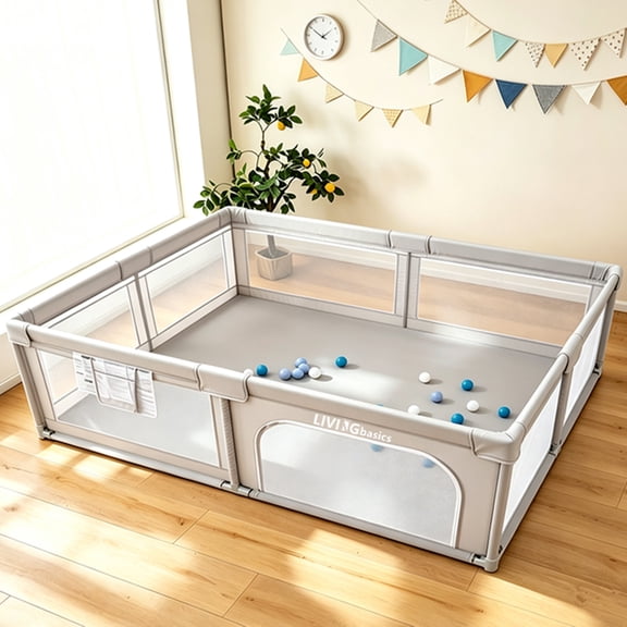 Playpen for Babies, 73"x61" Extra Large Baby Playpen, Sturdy Play Yard Kids Activity Safety Center with Zipper Door and Breathable Mesh, Light Grey
