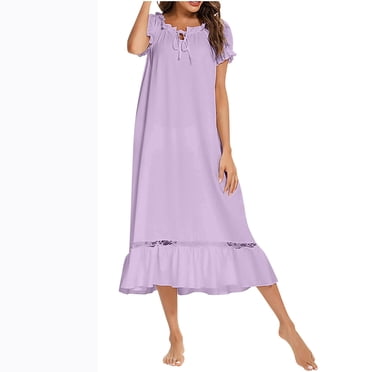 Timegard Longues Robes de Nuit pour Femmes Manches Courtes Col Rond Vêtements de Nuit Décontractés Amples Confortables Robe de Maison