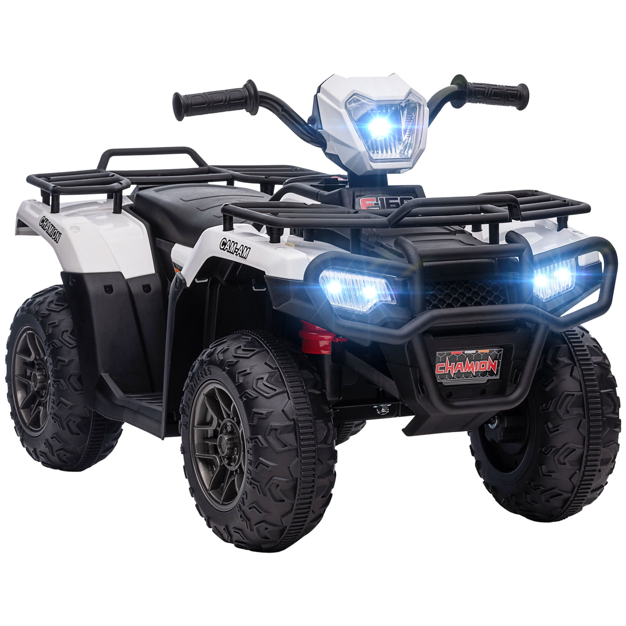 Aosom VTT 4 Roues 12 V pour Enfants avec Musique, Lumières DEL, Pneus à Bande de Roulement, Blanc