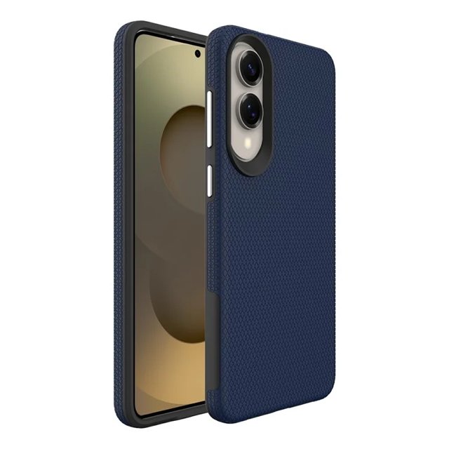 Phonesmart Samsung Galaxy S25 Edge Hard Case, a slim fitted hybrid PC shell cellphone case with shockproof and scratch-resistant protection. Features a textured dark blue finish, raised bevels to protect the screen, and precise cutouts for buttons, camera, speakers, and charging ports.