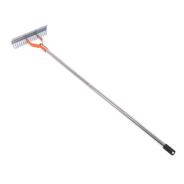 14.7inch Thatch Rake, Carbon Steel Stainless Steel Robust Lawn Dethatcher Rake, 5in Teeth, Ergonomic Handle, Adjustable Length, Effective Thatch Removal