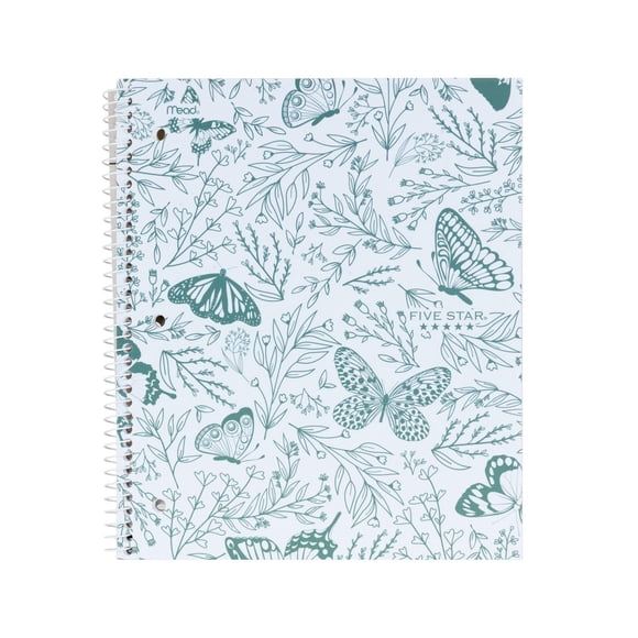 Five Star 3 Subject Butterflies Notebook 240 Pages