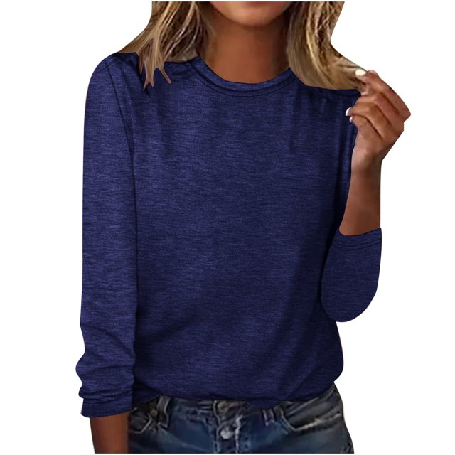 HKEJIAOI Polyester Long Sleeve Chemises pour Women Col Rond Solide Sortir Tops pour Women