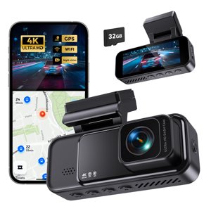COOLCRAZY 4K Dash Cam Front, intégré WiFi GPS, Caméra Dash pour les voitures, 3.2" IPS Écran Dashcam avec contrôle d'application, gratuit 32G Carte, 170&deg;angle de largeur, 24