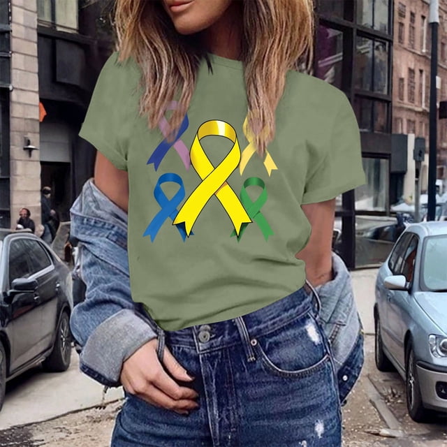 UANWENN T-Shirts Décontractés pour Femmes avec Imprimé Ruban de Sensibilisation au Cancer, Manches Courtes, Col Rond, Style de Base pour le Quotidien, T-Shirts Surdimensionnés pour Femmes, Haut Athlétique à Manches Courtes, Haut Femme Ample Femmes