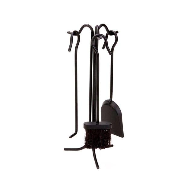 Panacea 4 Piece Fireplace Tool Set with Brush, Shovel, and Poker, Black