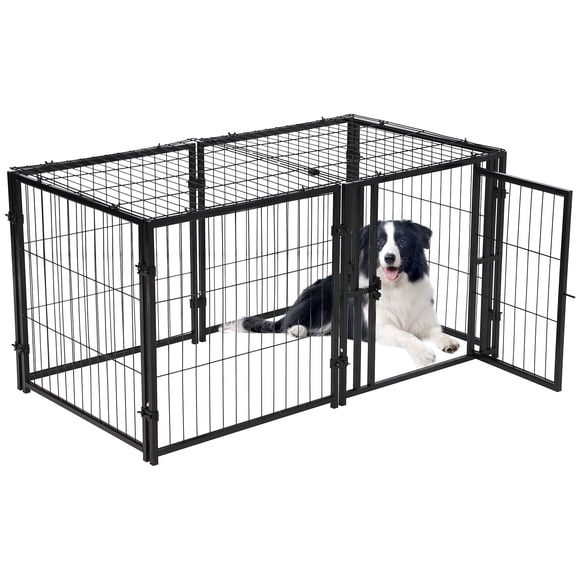 Large Dog Crate,48" L x 24" H,Metal Dog Crate, Dog Kennel, Large Dog Kennel for Small Medium Large Dogs, Puppy Dog Playpen, Pet Cage, Pet Playpen , Indoor Outdoor-Black