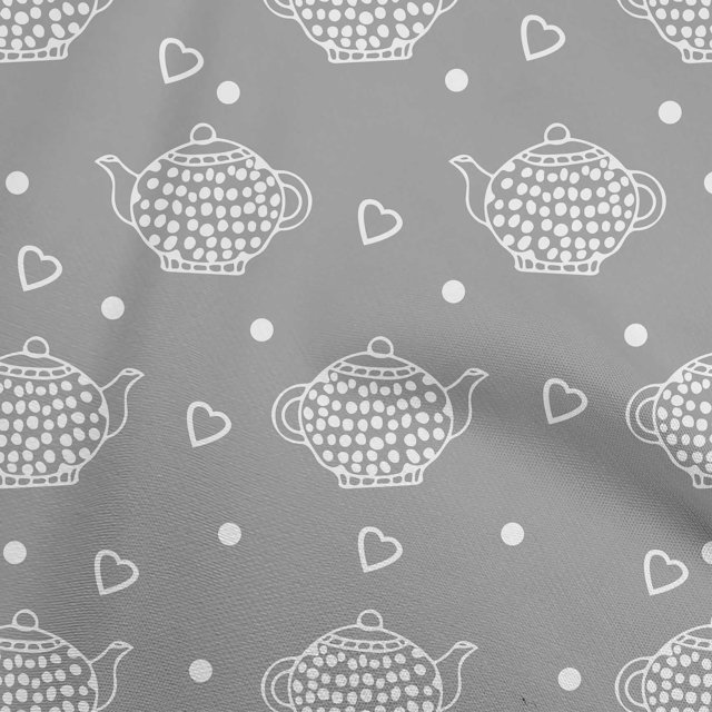oneOone Polyester Lycra Gray Fabric Tea Kettle Sewing Material Print Fabric By The Yard 56 Inch Wide