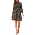 thumbnail image 2 of INSPIRE CHIC Robe à Manches Longues pour Femme, Florale, Évasée, à Nouer à la Taille, Col Smock, 2 of 6