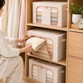 thumbnail image 1 of Linnome Foldable Linen Storage Box with Clear Window and Handles Stackable Organizer Bin for Closet 15.75x11.81x7.87 Inch, 1 of 6
