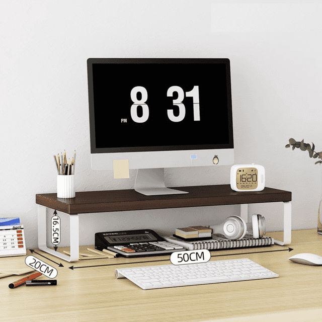 FTCBJJA 20 Inch Monitor Stand Riser, Computer Monitor Stand for Office Computer, Laptop, Small Printer, Walnut/White Desk