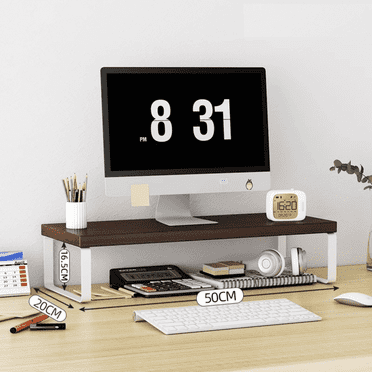 FTCBJJA 20 Inch Monitor Stand Riser, Computer Monitor Stand for Office Computer, Laptop, Small Printer, Walnut/White Desk