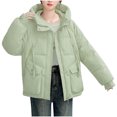 thumbnail image 1 of KIHOUT Manteau d'Hiver pour Femmes Coupe Ample Tendance Surdimensionné Uni à Fermeture Éclair Manteaux d'Extérieur Épaissi Court à Capuche Matelassé, 1 of 3