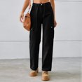 thumbnail image 4 of TJAZFJPA Palazzo Pants for Women Women Solid Color Denim Drawstring Adjustable Washed Cargo Pants Casual Pants Wide Leg Pants Women Plus Size Flowy Pants for Women, 4 of 6