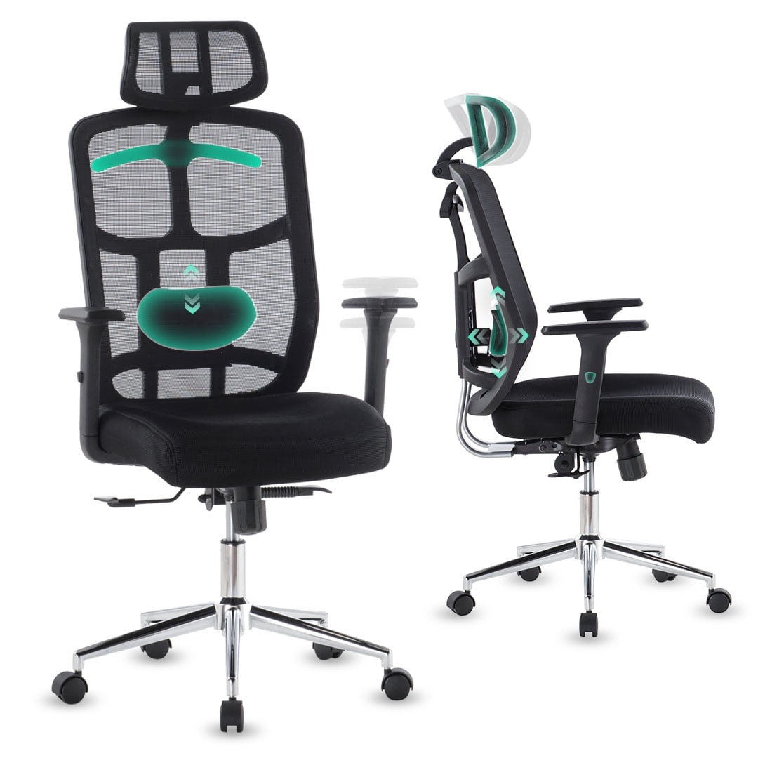 Ergonomic SkyMesh Office Chair in Black - High Mesh Back with Adjustable Armrests, Lumbar Support & Class 4 Piston - Ideal for Home Office & Gaming use